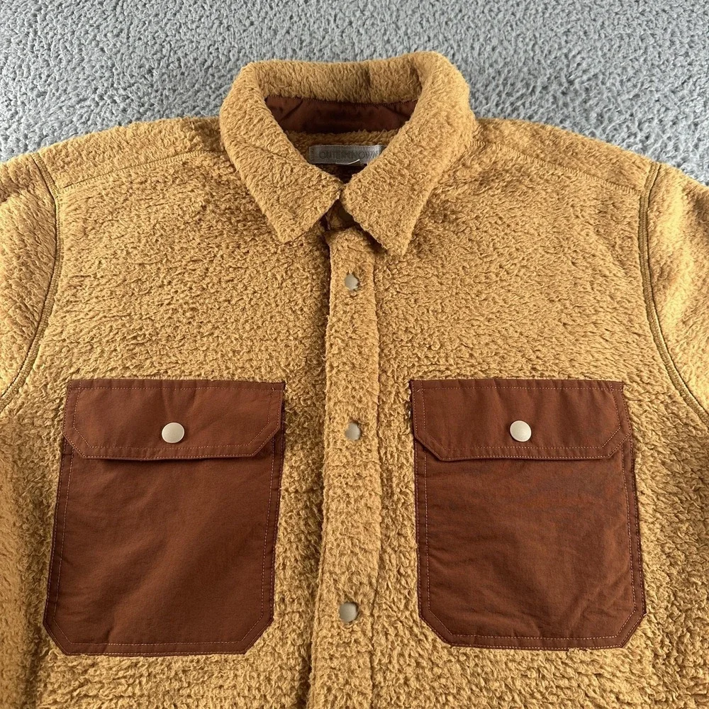 Outerknown Skyline Sherpa Fleece Shirt Jacket Mens L Brown Snap Front Shacket